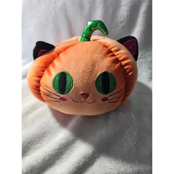Hug Fun Other - Hug Fun Kitty Cat Pumpkin Plush Toy Shiny Green Eyes Halloween Fall Decor 6"